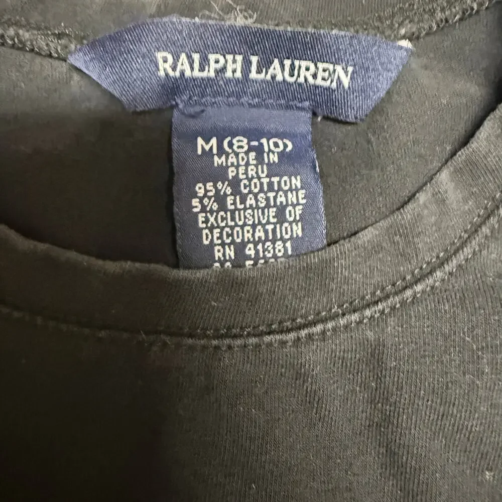 Ralph Lauren Girls Black Long Sleeve Knit Top Size M 8 10 White Pony Stretch‎
